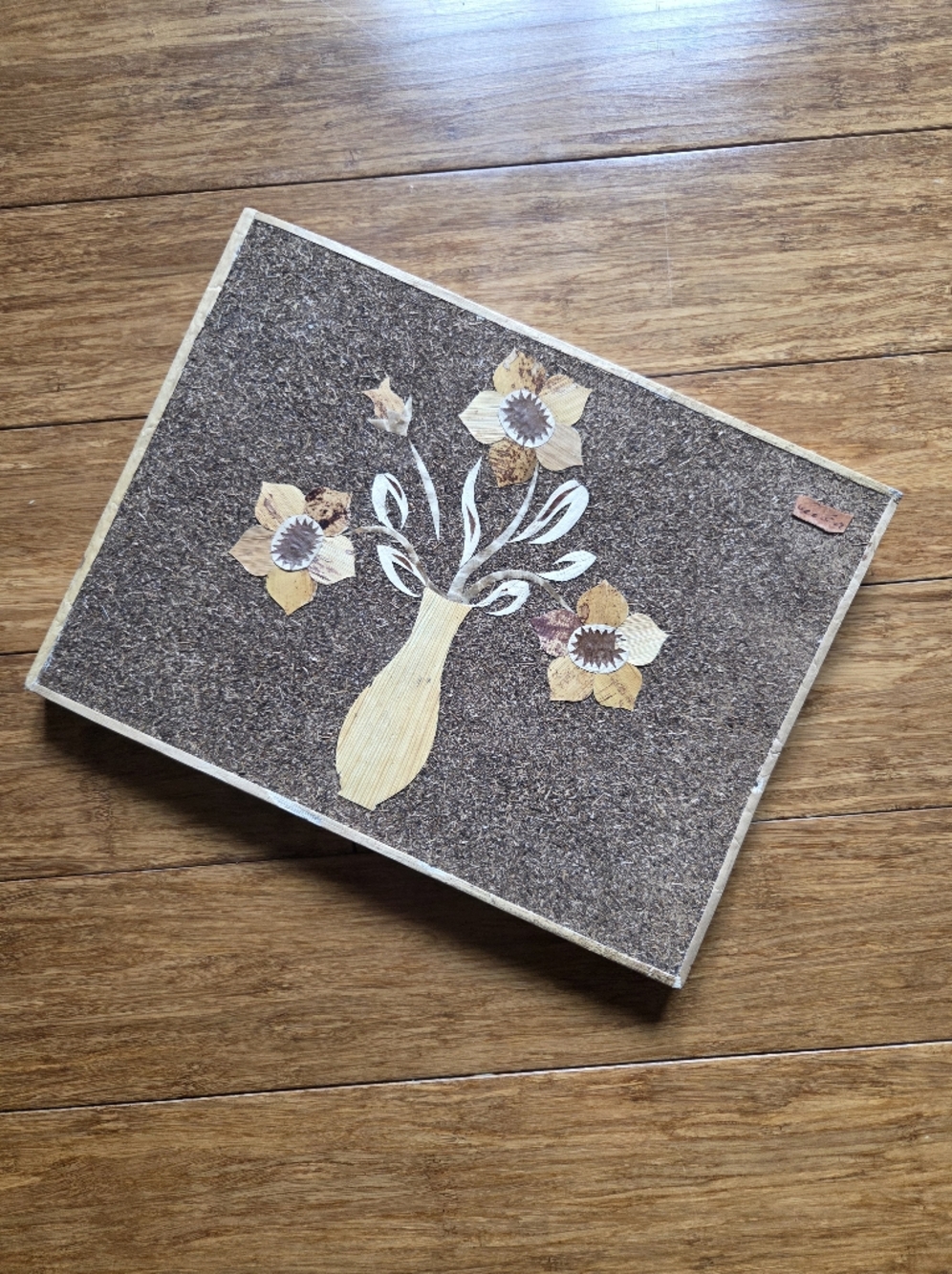 Vintage Handmade Cork Photo Album Botanical Wood Inlay Scrapbook 23 Pages 8.5x11